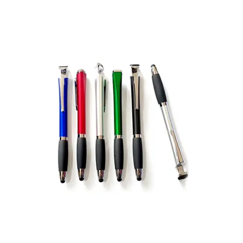 Lapicero plástico  + stylus + porta celular + limpiador de pantalla